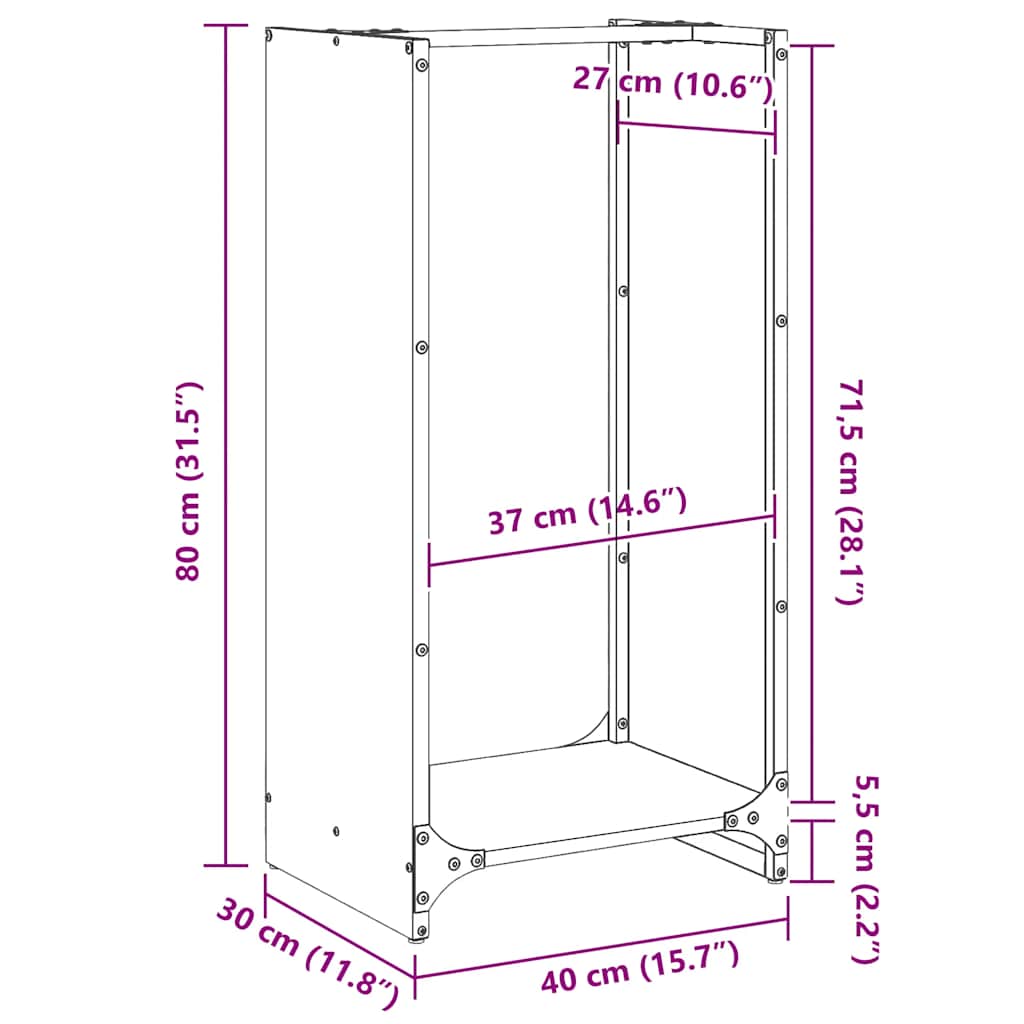 vidaXL Ράφι Καυσόξυλων 40x30x80 εκ. Χάλυβας ψυχρής έλασης