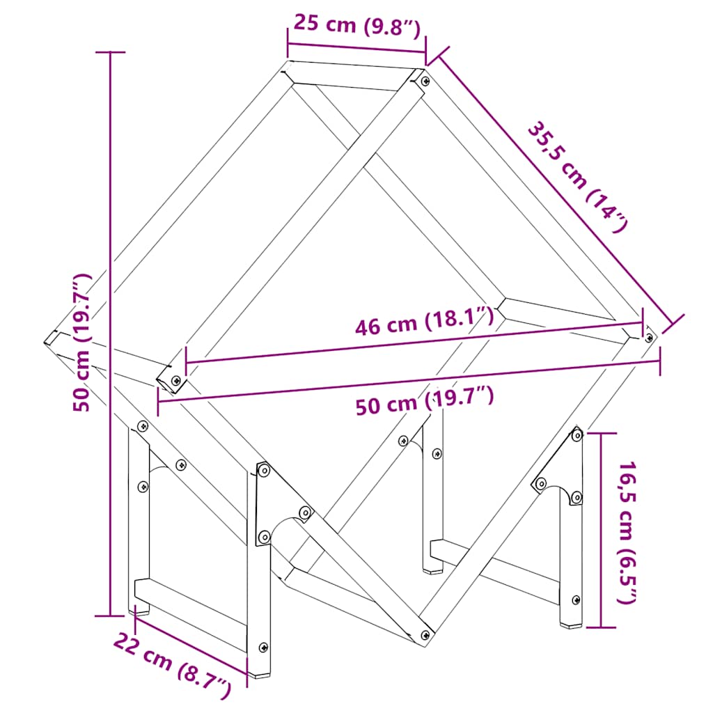 vidaXL Ράφι για καυσόξυλα Μαύρο 50x25x50 εκ. Ατσάλι ψυχρής έλασης
