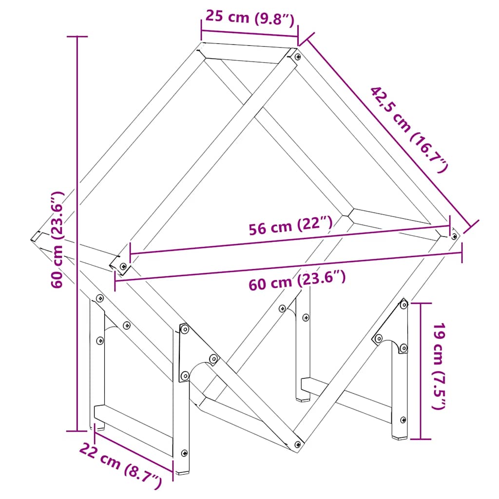 vidaXL Ράφι για καυσόξυλα Ανθρακί 60x25x60 cm Ατσάλι ψυχρής έλασης