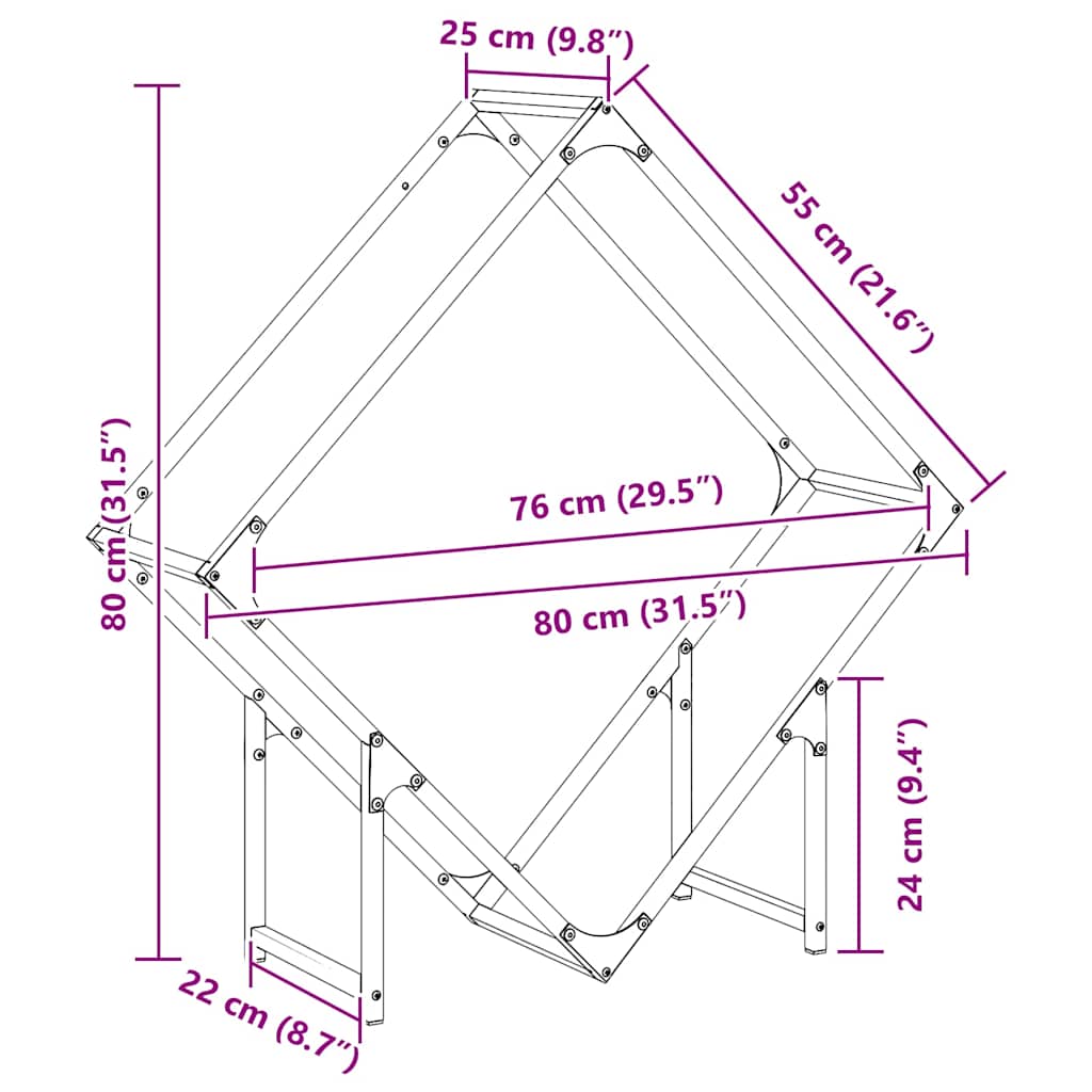 vidaXL Ράφι για καυσόξυλα Μαύρο 80x25x80 εκ. Ατσάλι ψυχρής έλασης