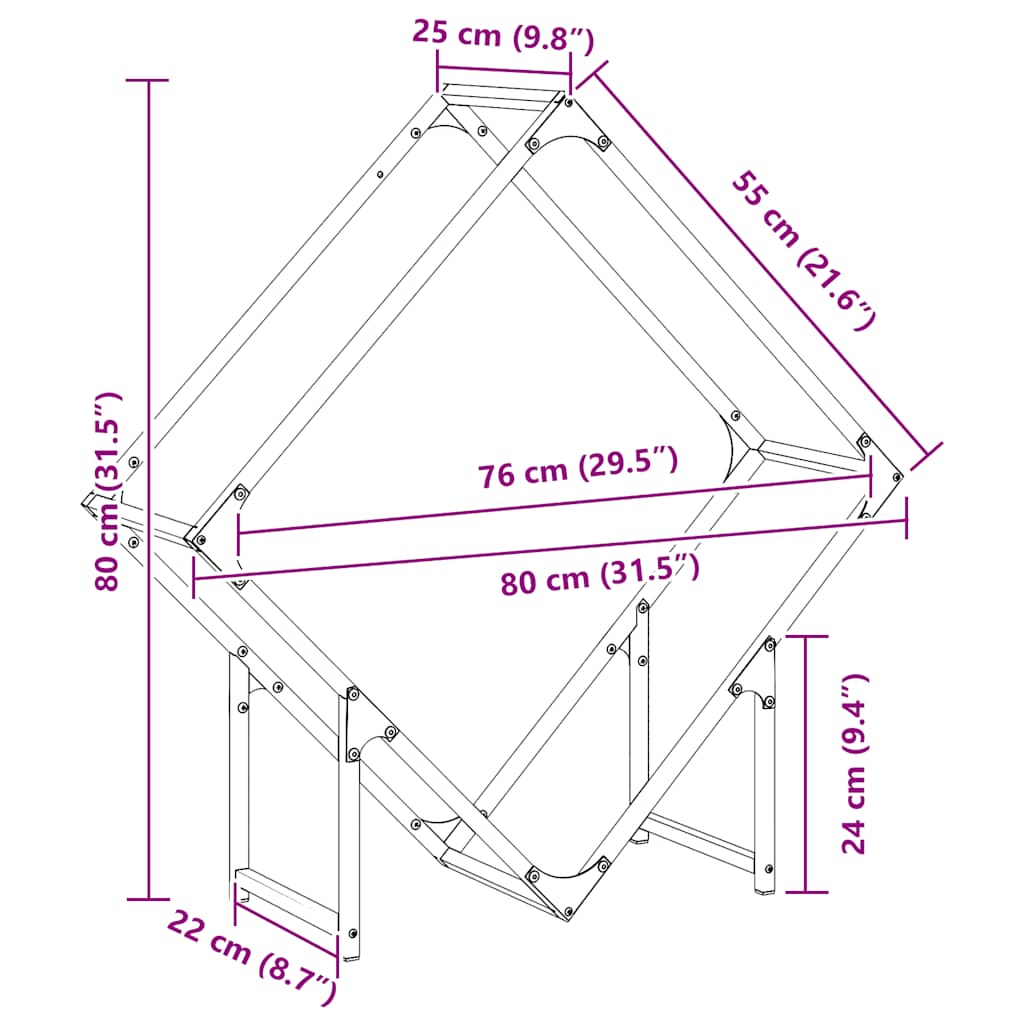 vidaXL Ράφι για καυσόξυλα Ανθρακί 80x25x80 εκ. Ατσάλι ψυχρής έλασης