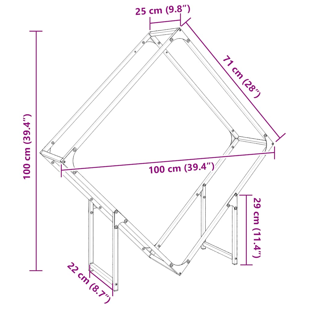 vidaXL Ράφι για καυσόξυλα Ανθρακί 100x25x100 cm Ατσάλι ψυχρής έλασης