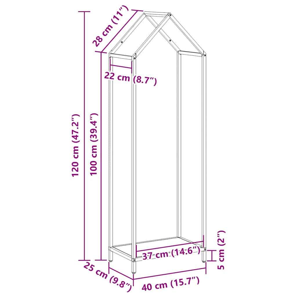 vidaXL Ράφι για καυσόξυλα Ανθρακί 40x25x120 cm Ατσάλι ψυχρής έλασης