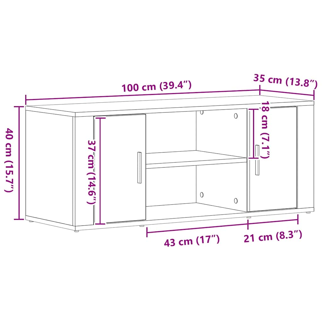 vidaXL Ντουλάπι TV 100 x 35 x 40 εκ artisan δρυς Επεξεργασμένο ξύλο