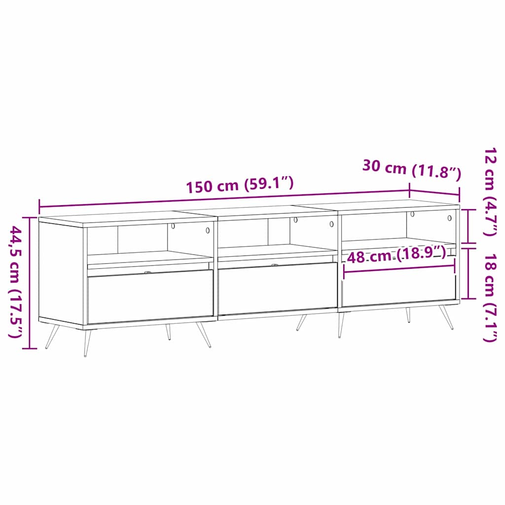 vidaXL Ντουλάπι TV Παλαιό ξύλο 150 x 30 x 44,5 εκ. Επεξεργασμένο ξύλο