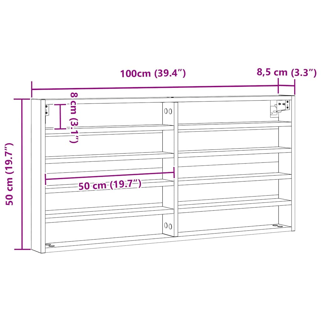 vidaXL Βιτρίνα με ράφι Μαύρη Οξυά 100 x 8,5 x 50 cm Επεξεργασμένο ξύλο