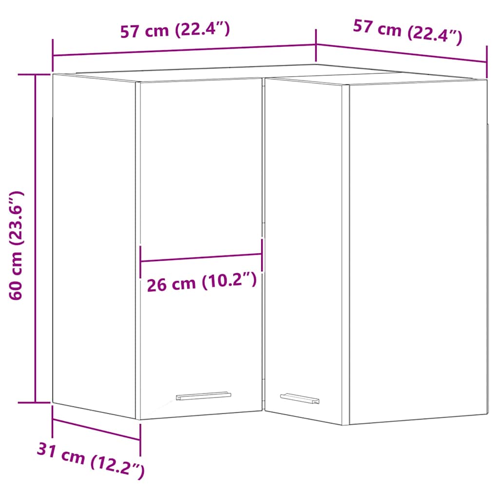 vidaXL Κρεμαστή Γωνιακή Ντουλάπα με ράφι Μαύρη δρυς 57 x 57 x 60 εκ