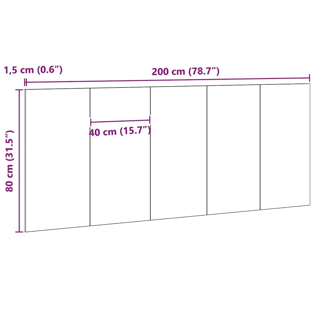 vidaXL Κεφαλάρι Μαύρη δρυς 200 x 1,5 x 80 εκ. Επεξεργασμένο ξύλο