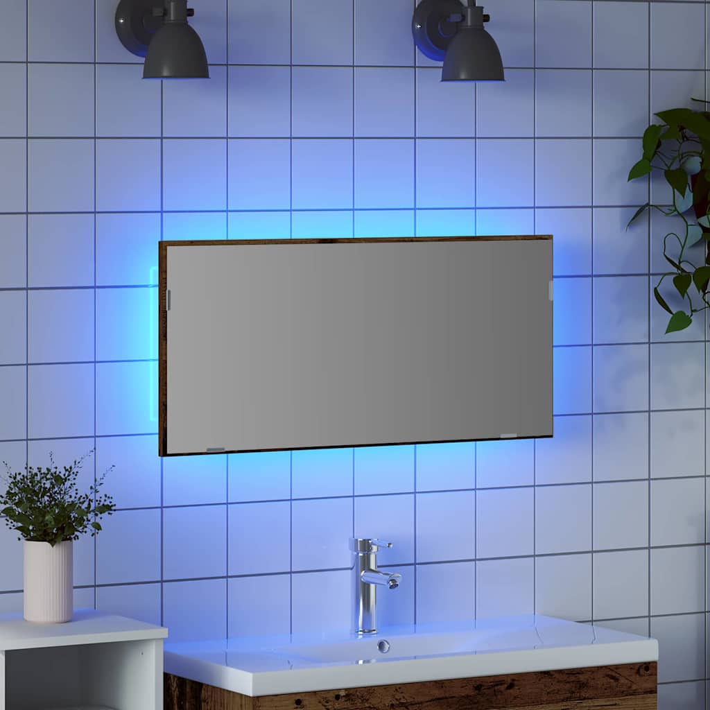 vidaXL Καθρέφτης Μπάνιου με φώτα καθρέφτη Παλαιό ξύλο 80 x 8.5 x 37 εκ