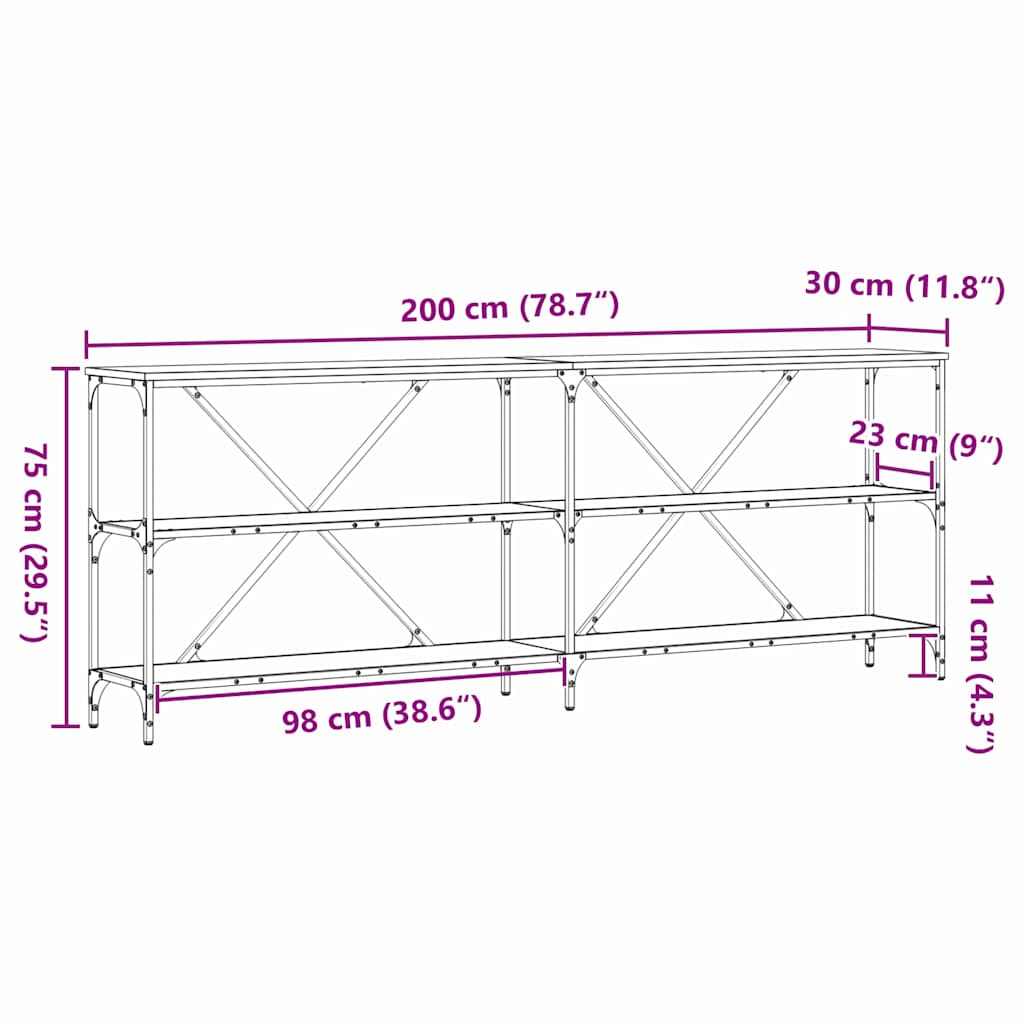 vidaXL Τραπέζι κονσόλας Μαύρο 200 x 30 x 75 εκ. Επεξεργασμένο ξύλο