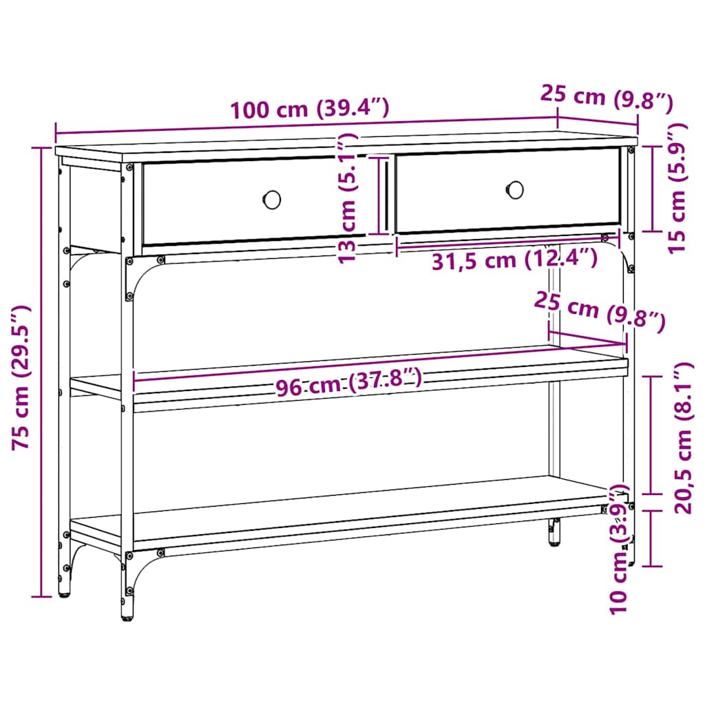 vidaXL Τραπέζι κονσόλας με συρτάρι Artisan Oak 100 x 25 x 75 εκ.