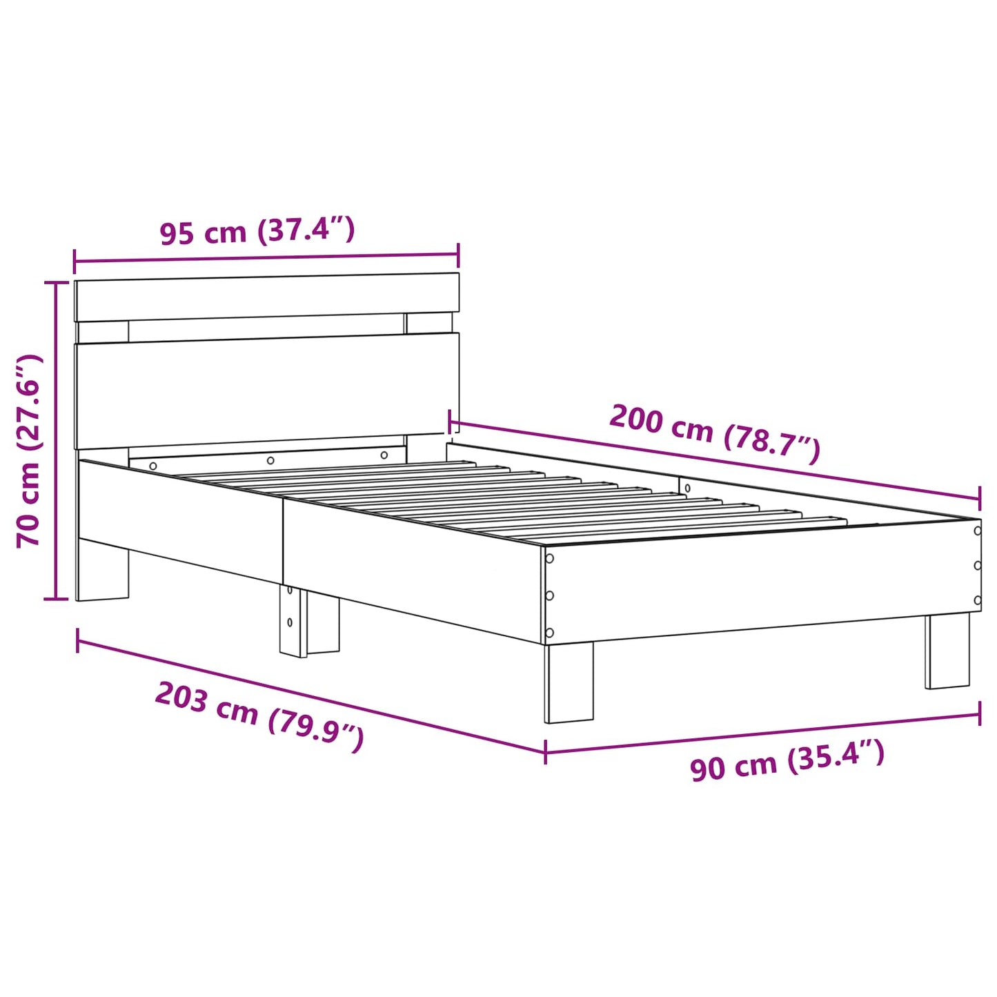 vidaXL Σκελετός Κρεβατιού Παλιό ξύλο 90 x 200 cm Επεξεργασμένο ξύλο