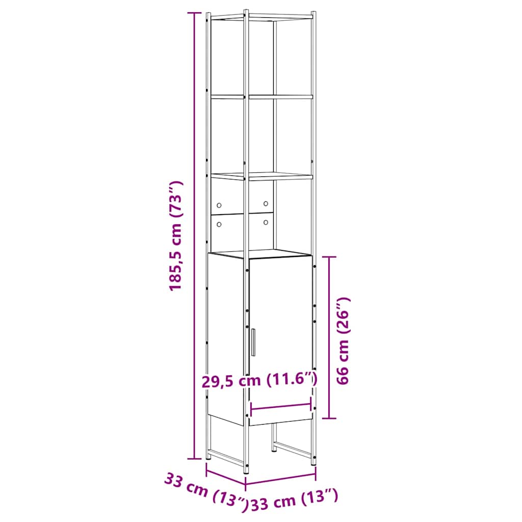 vidaXL Ντουλάπι Μπάνιου Μπεζ 33 x 33 x 185,5 εκ Επεξεργασμένο ξύλο