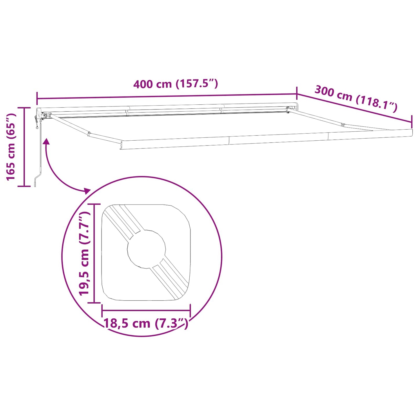 vidaXL Αναδιπλούμενη τέντα Κόκκινο 400 x 300 x 165 εκ.