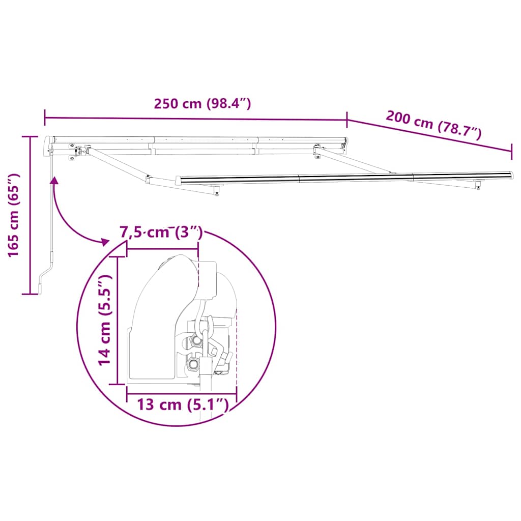vidaXL Σκελετός Τέντας Ανθρακί 2,5 x 2 m Μέταλλο