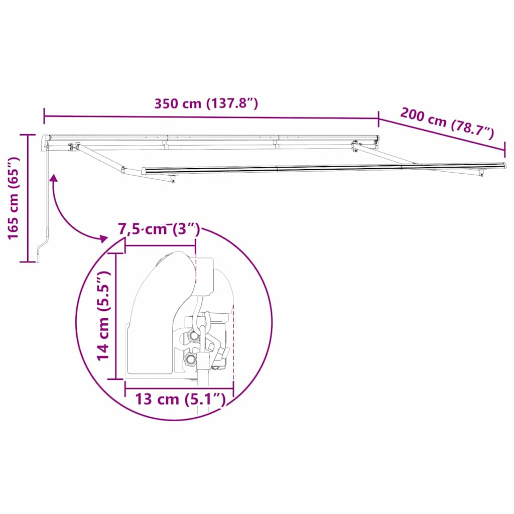 vidaXL Σκελετός Τέντας Ανθρακί 3,5 x 2 m Μέταλλο