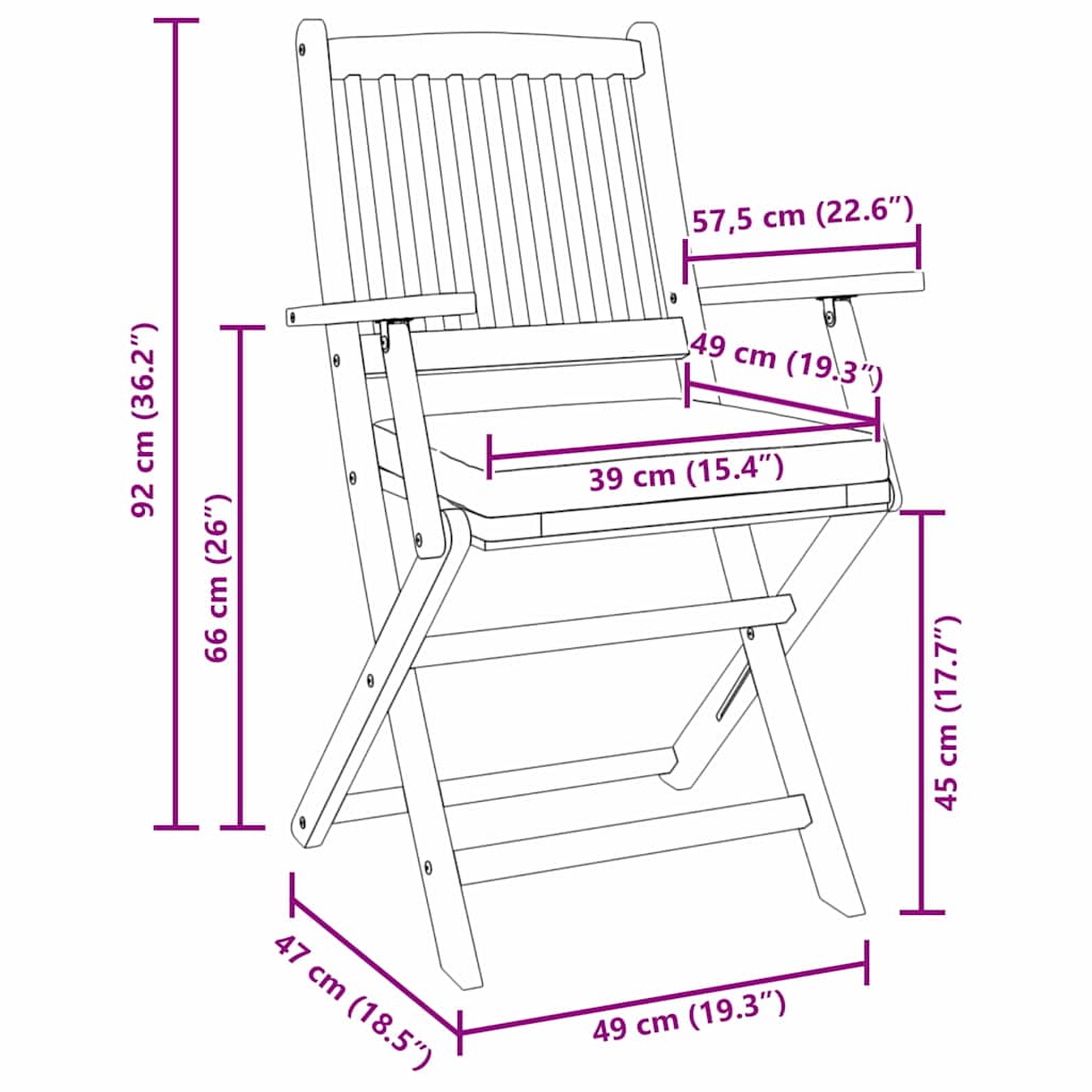 Πτυσσόμενες Καρέκλες Κήπου vidaXL με Γκρι Μαξιλάρι 4 τεμ από Σοφά Ξύλο
