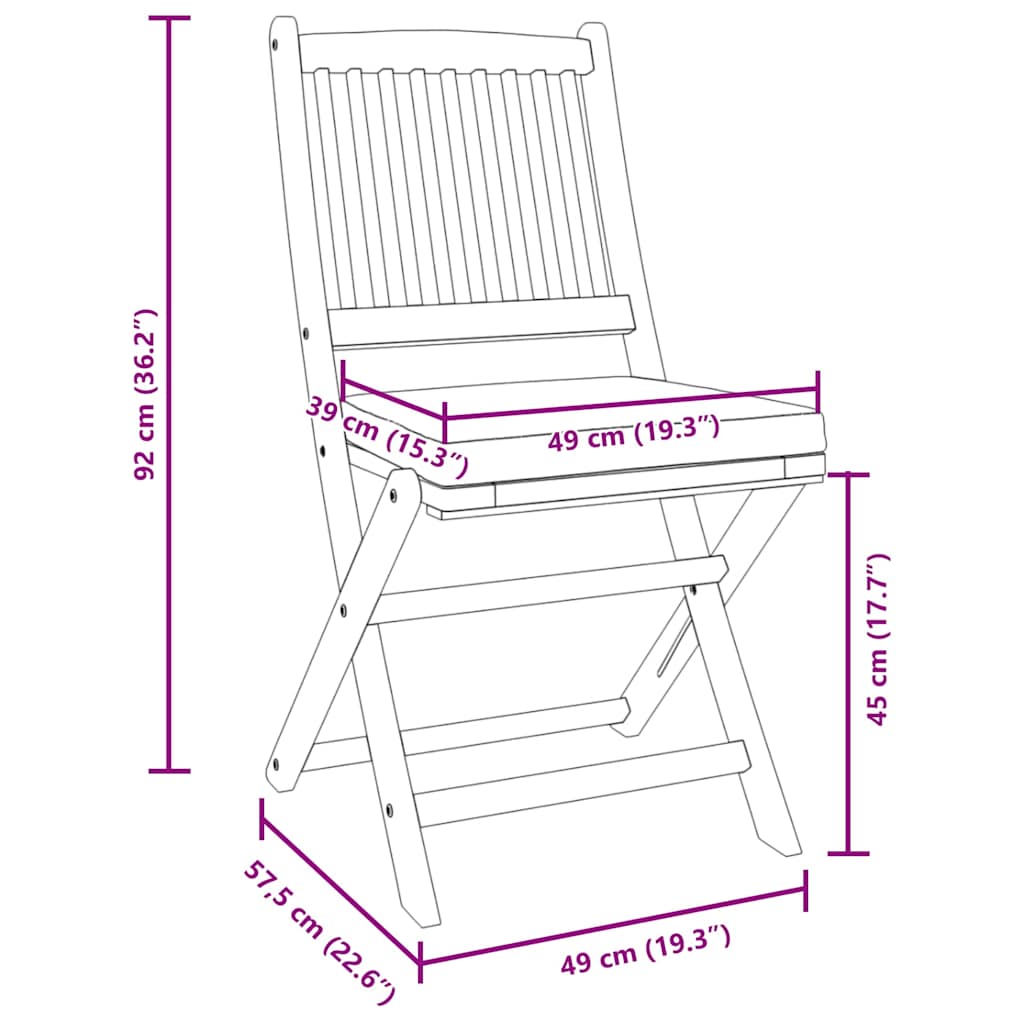 vidaXL Πτυσσόμενες Καρέκλες Κήπου με Γκρι Μαξιλάρι 6τμχ από Σολομοξύλο