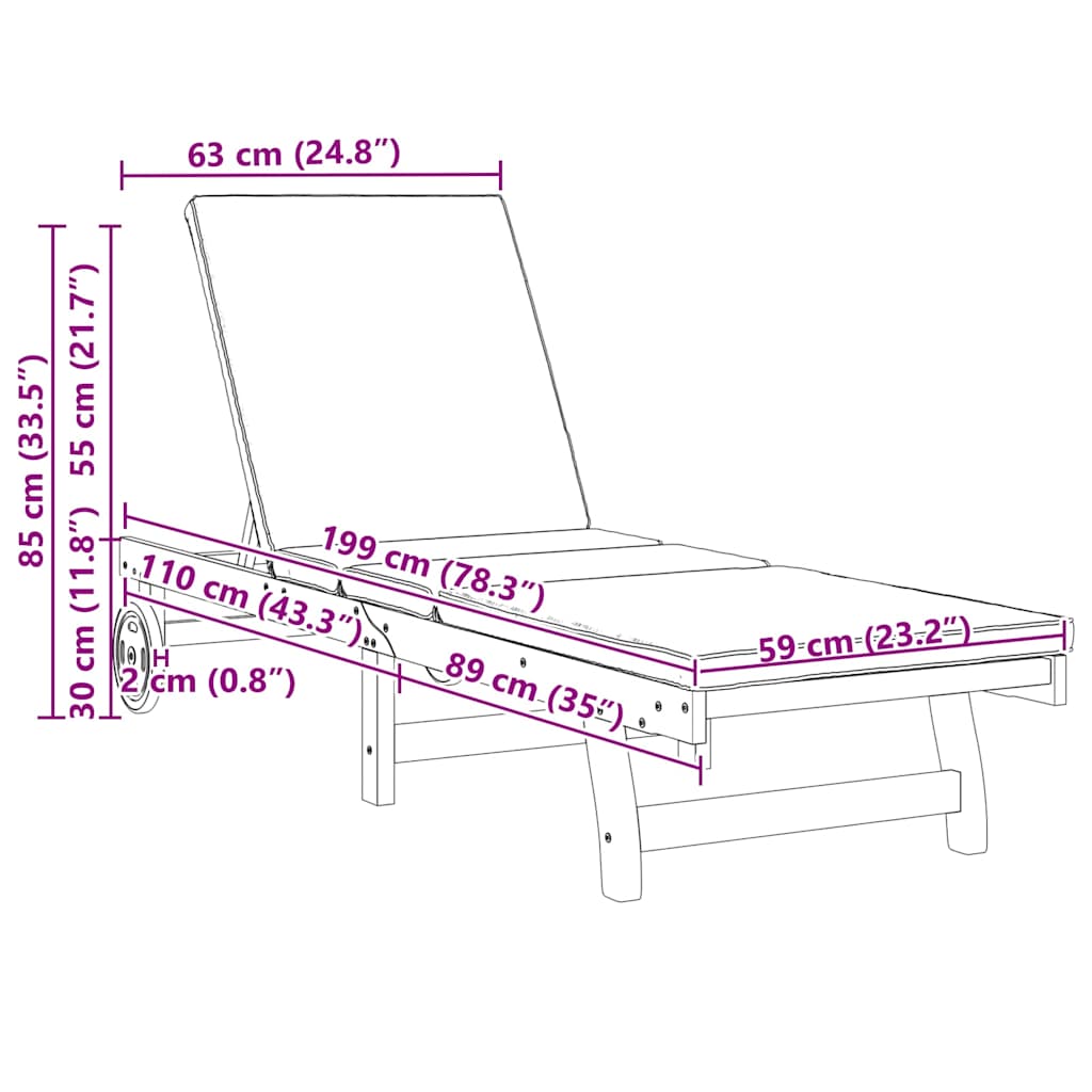 vidaXL Ξαπλώστρα 2 pcs Καφέ 63 x 199 x 85 εκ. Μασίφ ξύλο ακακίας