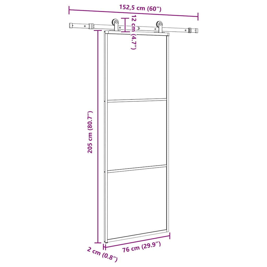 vidaXL Συρόμενη Πόρτα με Μηχανισμό 76x205 εκ. Γυαλί ESG & Αλουμίνιο