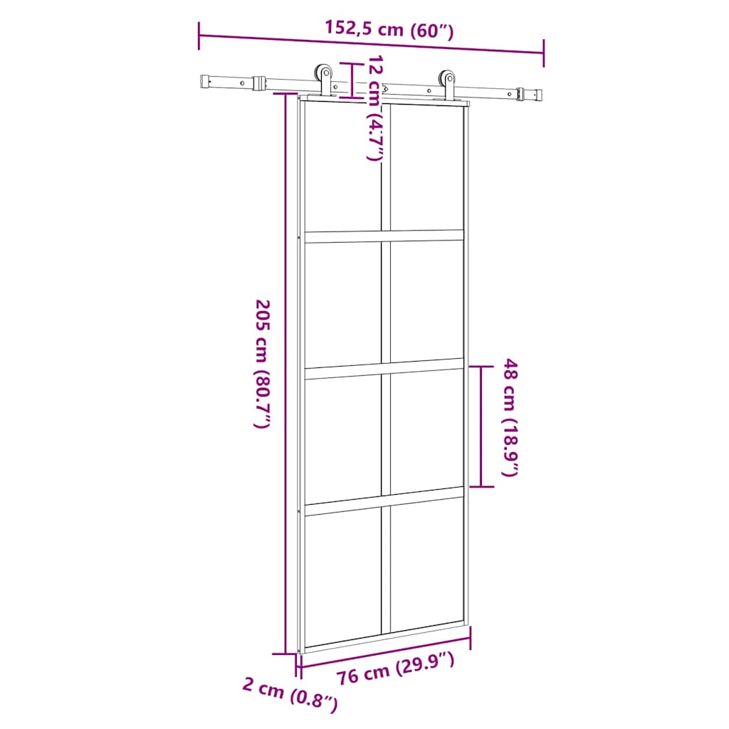 vidaXL Συρόμενη πόρτα με σετ υλικού 76x205 cm από γυαλί&Αλουμίνιο