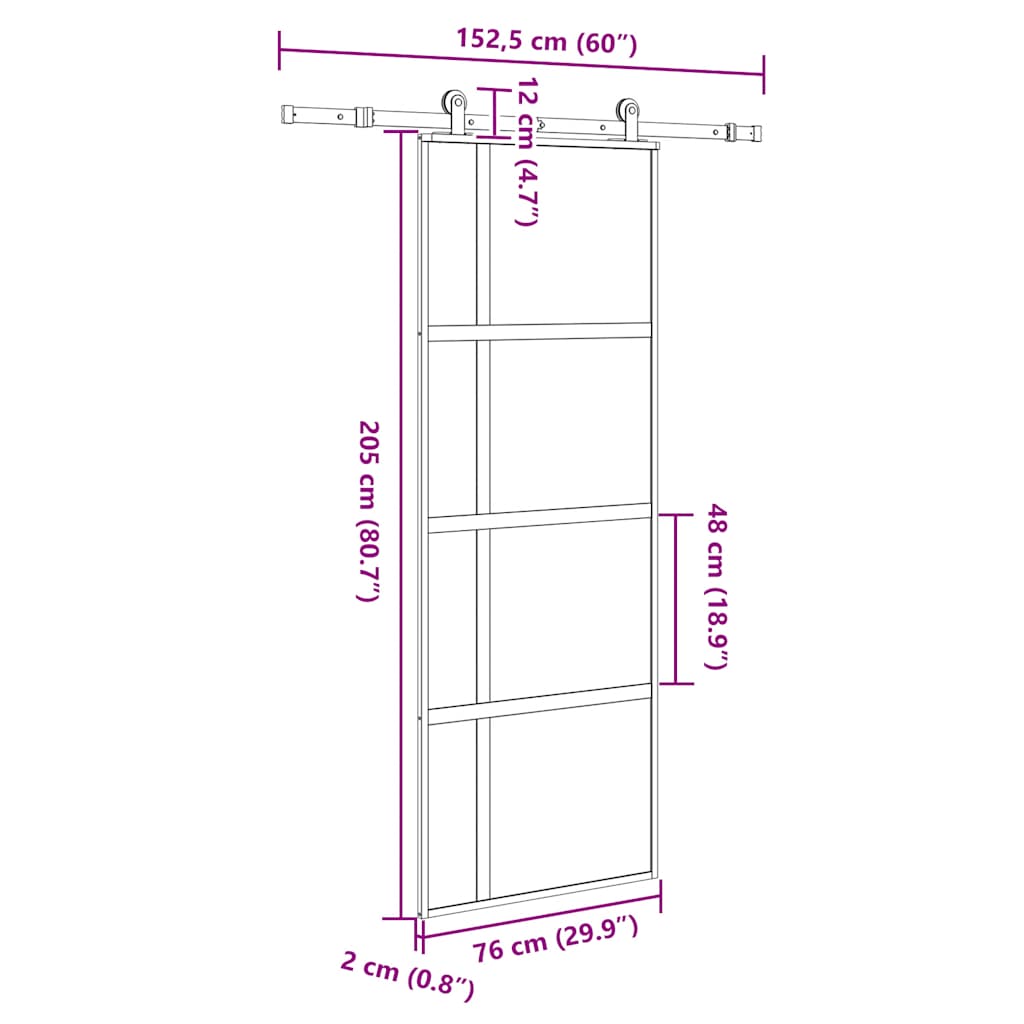 vidaXL Συρόμενη πόρτα με σετ υλικού 76x205 cm από γυαλί&Αλουμίνιο