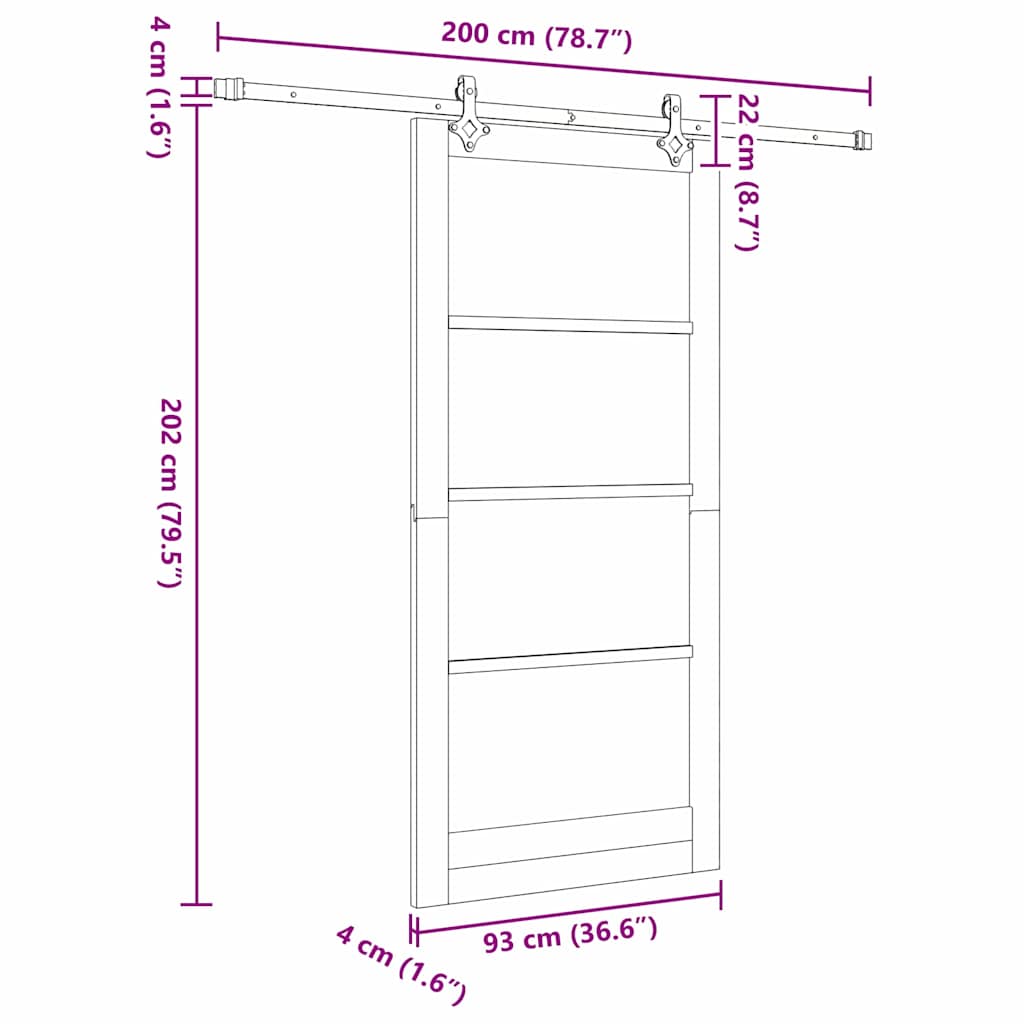 vidaXL Συρόμενη Πόρτα 93 x 202 cm Μασίφ ξύλο πεύκου και γυαλί Λευκό