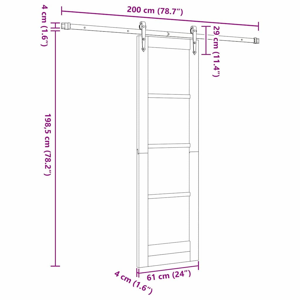 vidaXL Συρόμενη Πόρτα 61 x 198,5 εκ. Μασίφ ξύλο πεύκου και γυαλί Λευκό