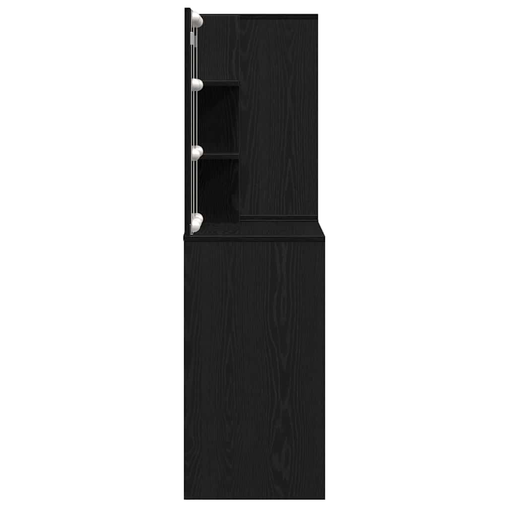 vidaXL LED Τραπέζι Μακιγιάζ με 2 Ντουλάπια Μαύρο Δρύς Επεξεργασμένο Ξύλο