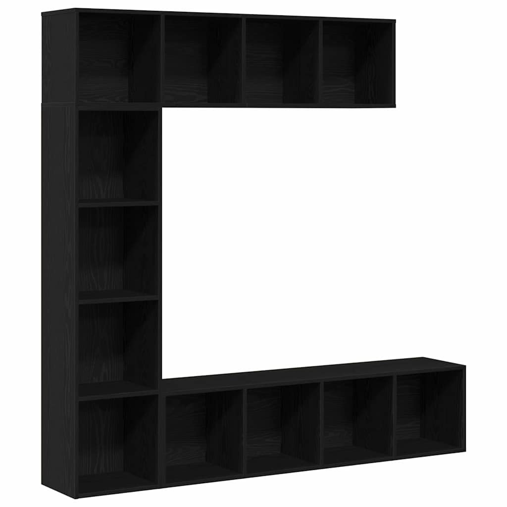 vidaXL Βιβλιοθήκη 3 pcs Μαύρη Οξυά 36 x 30 x 143 cm Επεξεργασμένο ξύλο