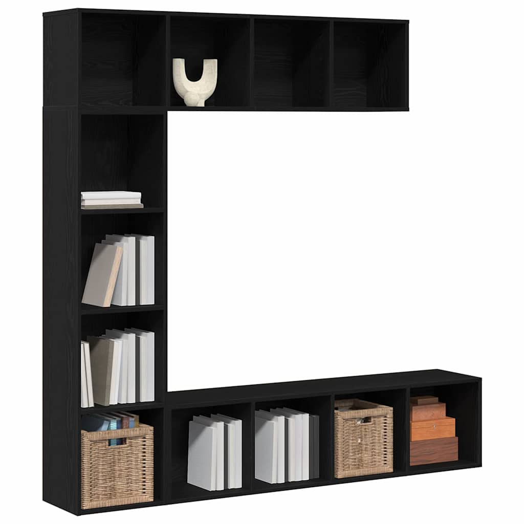 vidaXL Βιβλιοθήκη 3 pcs Μαύρη Οξυά 36 x 30 x 143 cm Επεξεργασμένο ξύλο