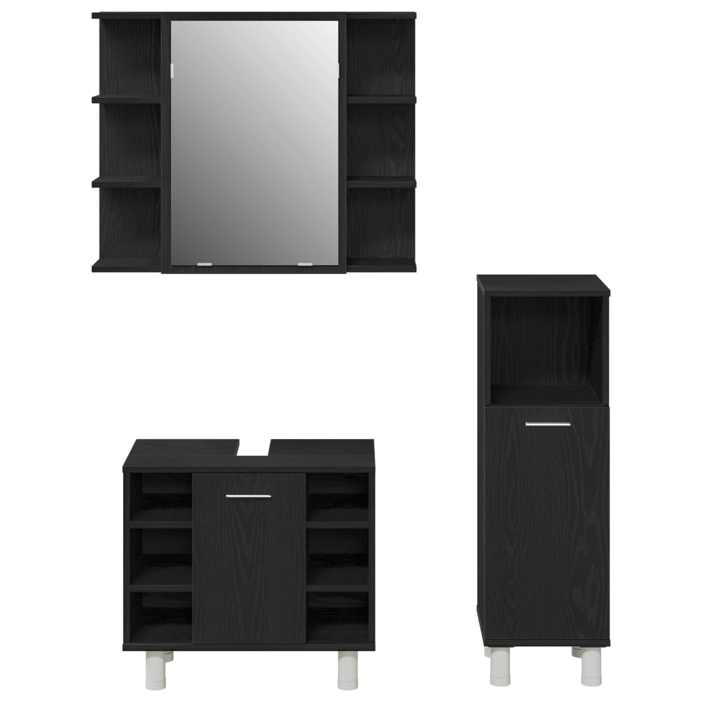vidaXL Σετ Επίπλων Μπάνιου 3 τμχ. Μαύρο 30 x 30 x 99,5 εκ