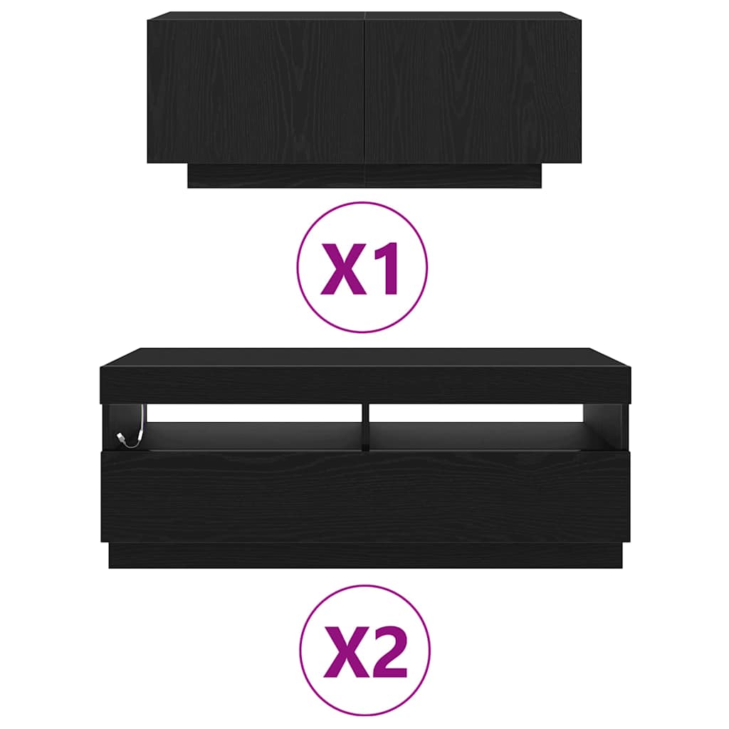 vidaXL Ντουλάπι τηλεόρασης με LED φώτα Μαύρο Δρυς 300x35x40 εκ. Κατασκευασμένο από Ξύλο