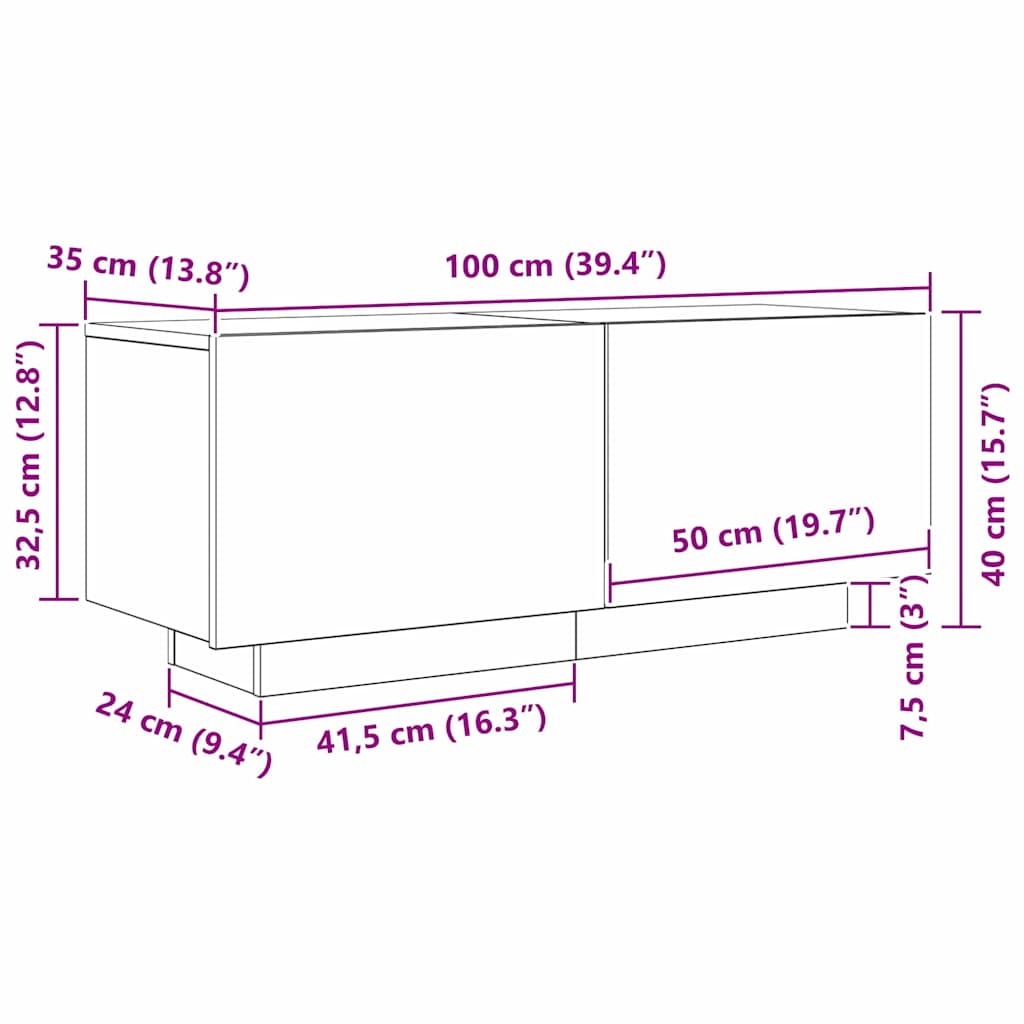 vidaXL Ντουλάπι TV 100 x 35 x 40 εκ Μαύρη Οξυά Επεξεργασμένο Ξύλο