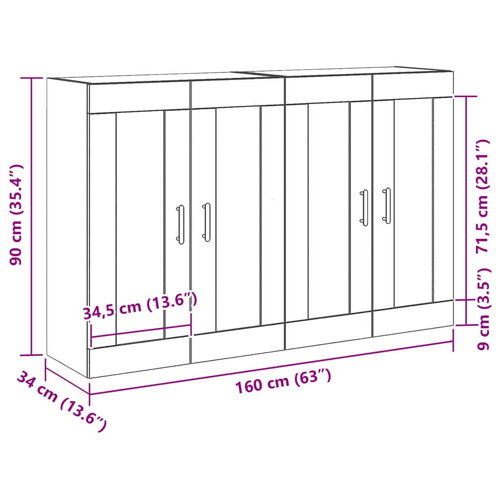 vidaXL Ντουλάπια Τοίχου 2 τμχ Μαύρο Δρυός Επεξεργασμένο Ξύλο