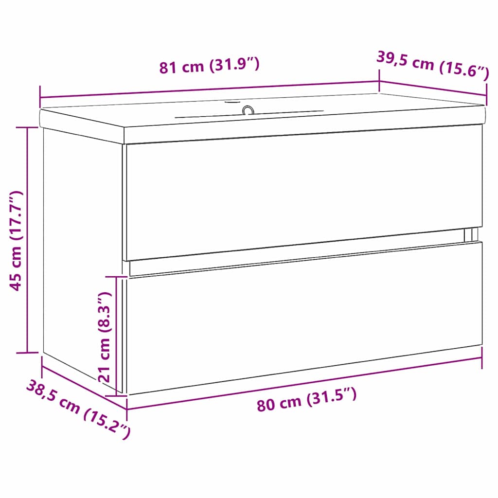 vidaXL Ντουλάπα Νεροχύτη Μαύρη δρυς 80 x 39 x 62 εκ Επεξεργασμένο ξύλο