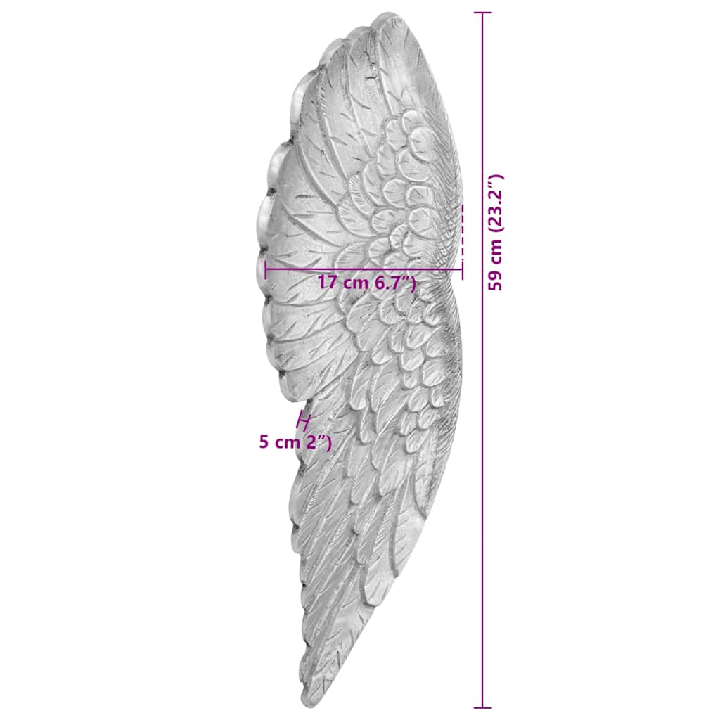 vidaXL Γλυπτό Φτερών Ασημί 17 x 5 x 59 εκ Αλουμίνιο