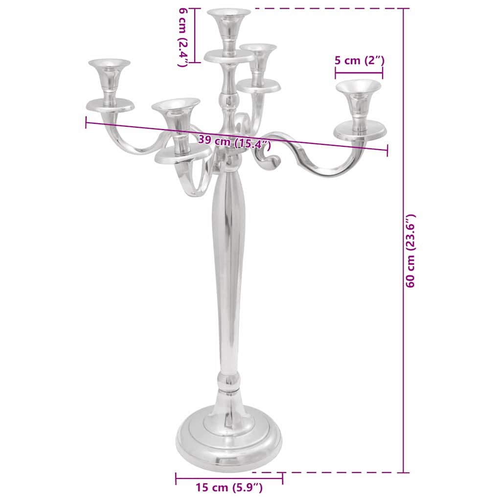 vidaXL Κηροπήγιο Ασημί 39 x 39 x 60 εκ. Αλουμίνιο