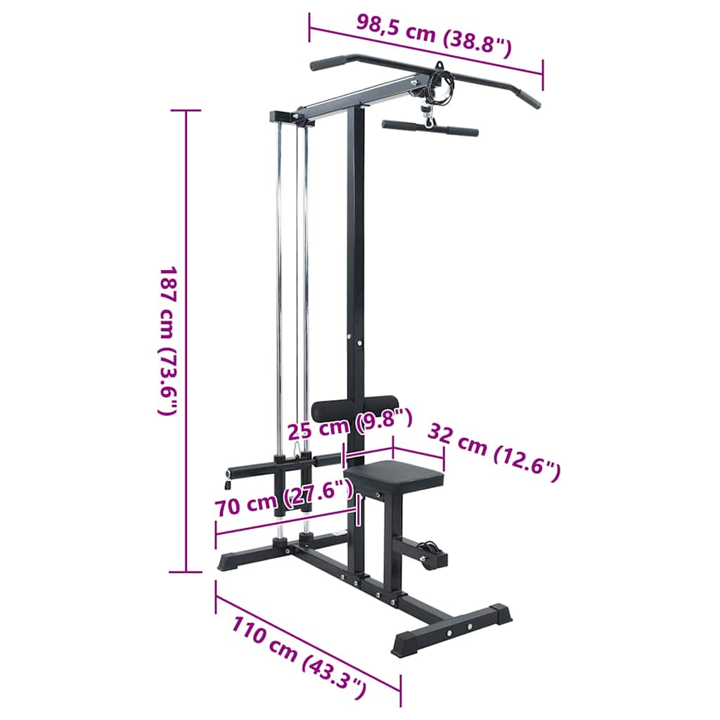 vidaXL Μηχάνημα έλξεων πλάτης Μαύρο 110 x 70 x 187 εκ.