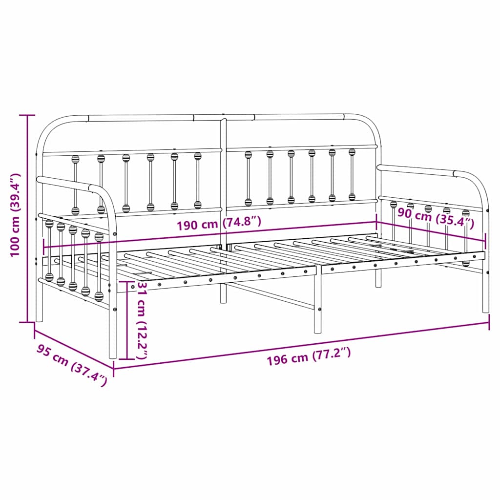 vidaXL Σκελετός κρεβατιού ημέρας Μαύρο 90 x 190 cm