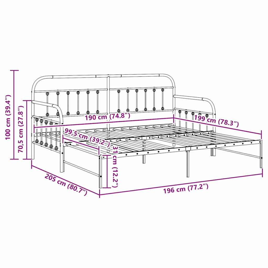 vidaXL Σκελετός κρεβατιού ημέρας Λευκό 100 x 190 cm