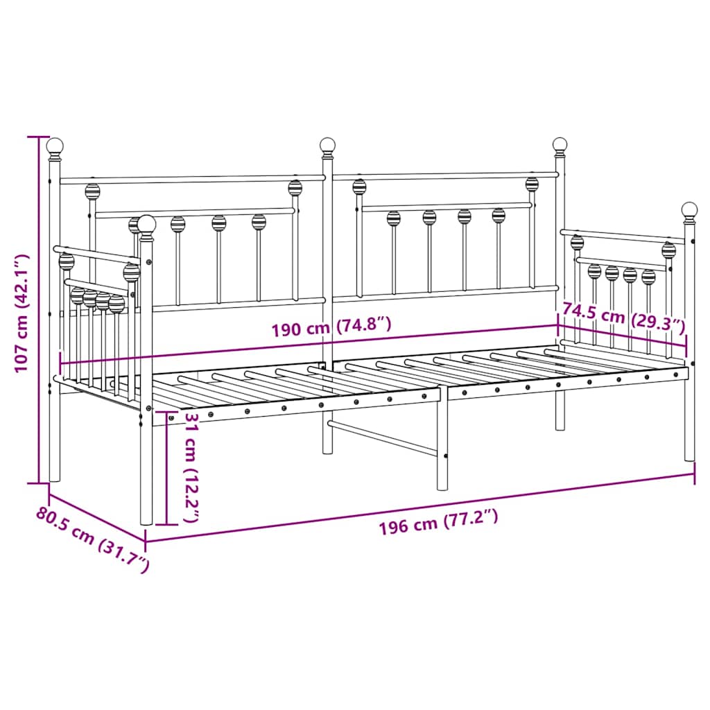 vidaXL Σκελετός κρεβατιού ημέρας Λευκό 75 x 190 cm Ατσάλι