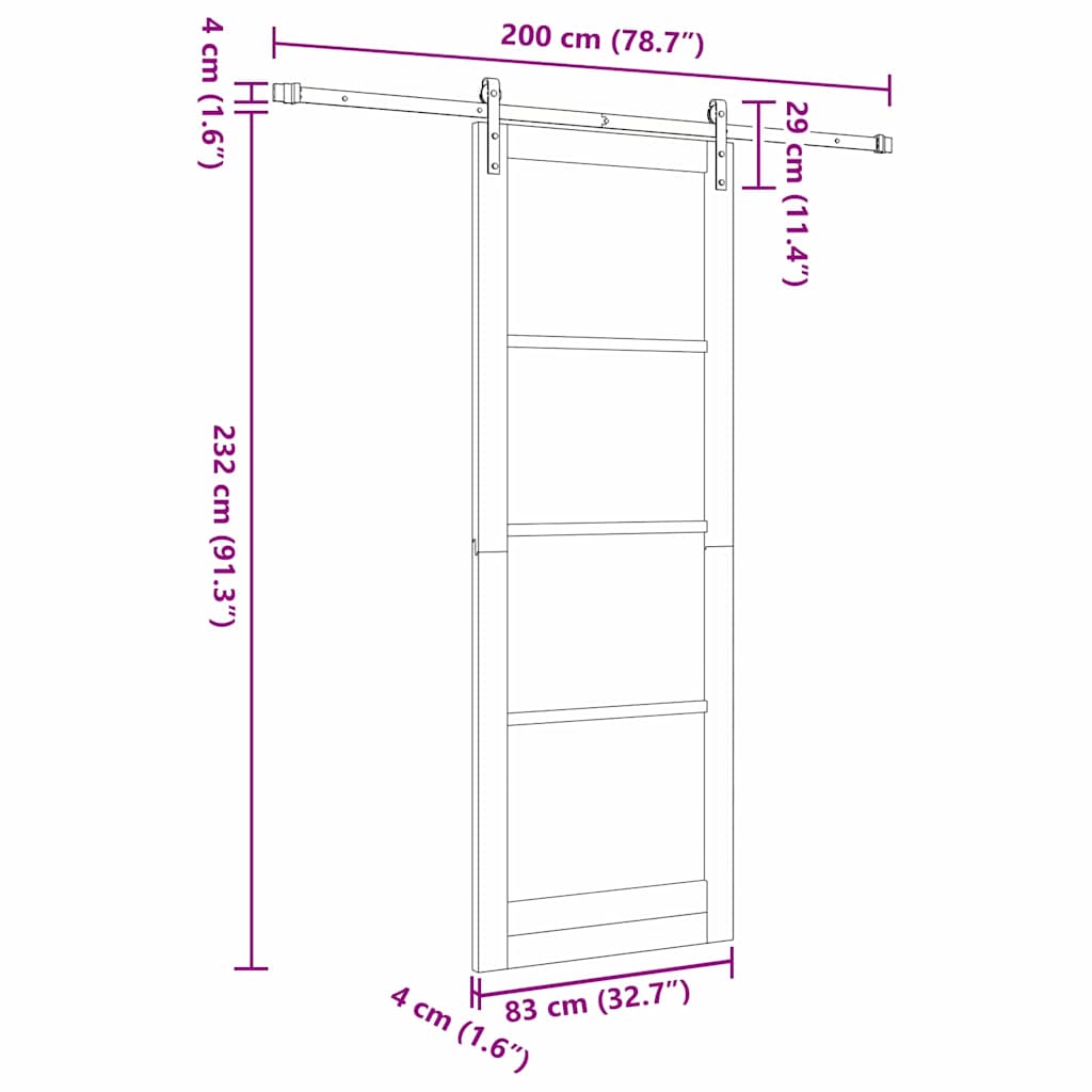 vidaXL Συρόμενη Πόρτα Φυσικό και μαύρο 83 x 232 εκ.