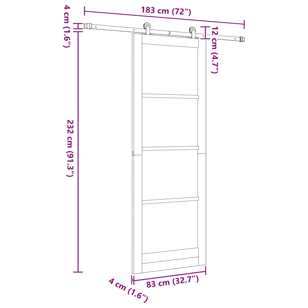 vidaXL Συρόμενη Πόρτα με Σετ Χαρτοκοπτικής 83x232 εκ Μασίφ Ξύλο Πεύκου