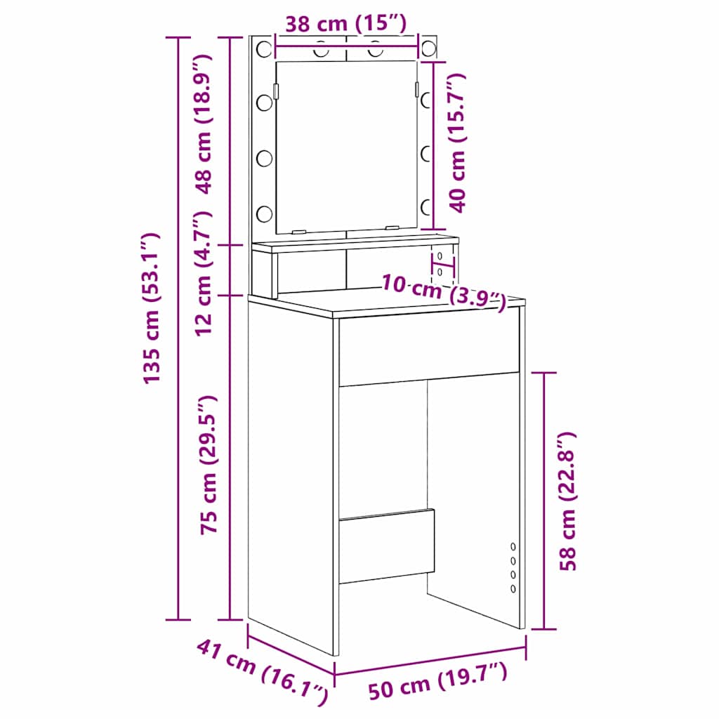 vidaXL Τραπέζι περιποίησης Παλιό ξύλο 50 x 41 x 135 εκ
