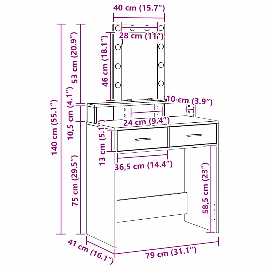 vidaXL Τραπέζι περιποίησης Καφέ 79 x 41 x 140 εκ. Επεξεργασμένο Ξύλο
