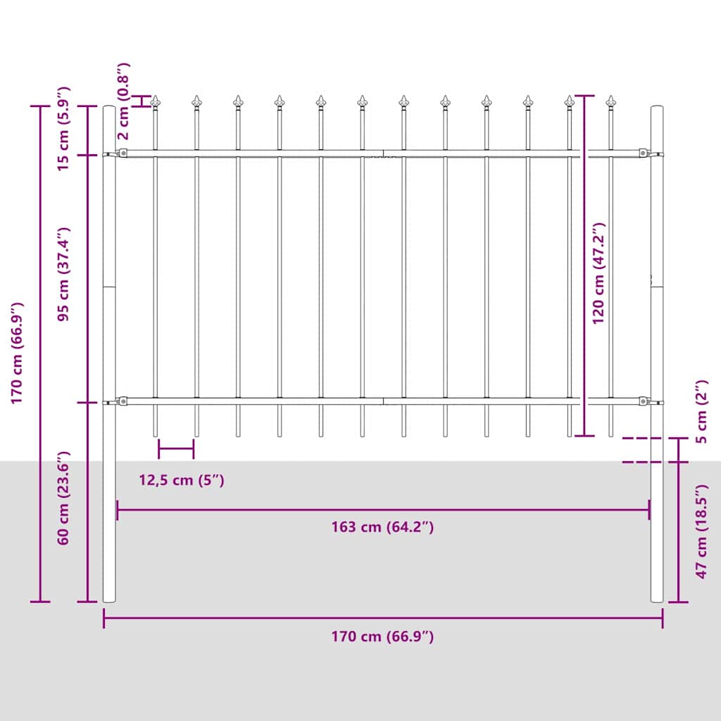 vidaXL Φράχτης Κήπου WOERDEN 5 τμχ. 8,5 x 1,2 μ Ατσάλι με Πούδρα Γκρι