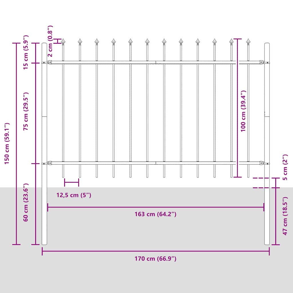 vidaXL Φράχτης Κήπου 7 pcs Λευκό 11,9 x 1 μ Ατσάλι με Πούδρα
