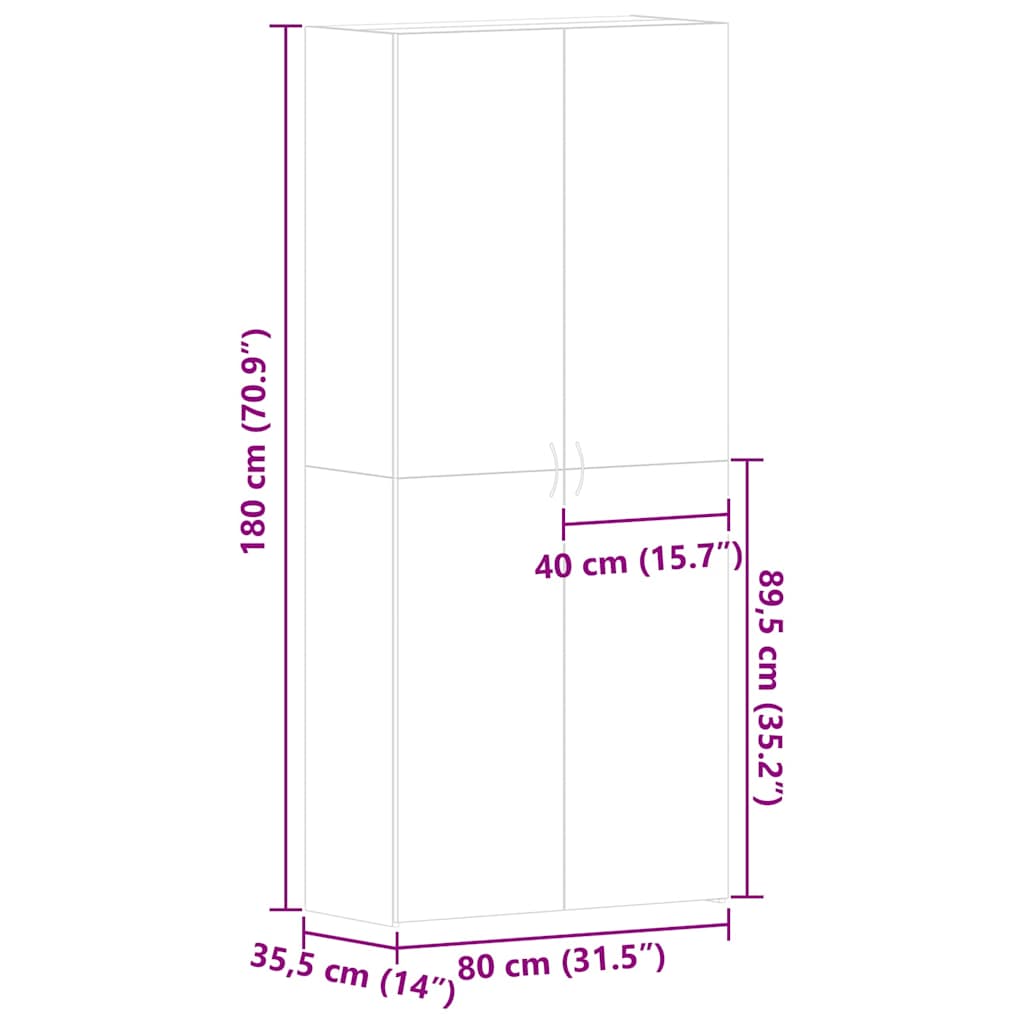 vidaXL Ντουλάπα Παπουτσιών Γκρι 80 x 35.5 x 180 εκ Επεξεργασμένο ξύλο