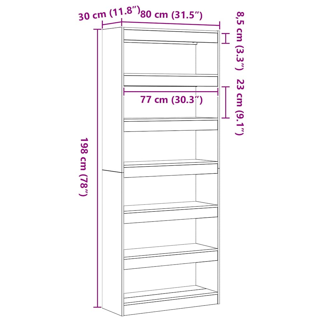 vidaXL Βιβλιοθήκη artisan δρυς 80 x 30 x 198 εκ Επεξεργασμένο ξύλο